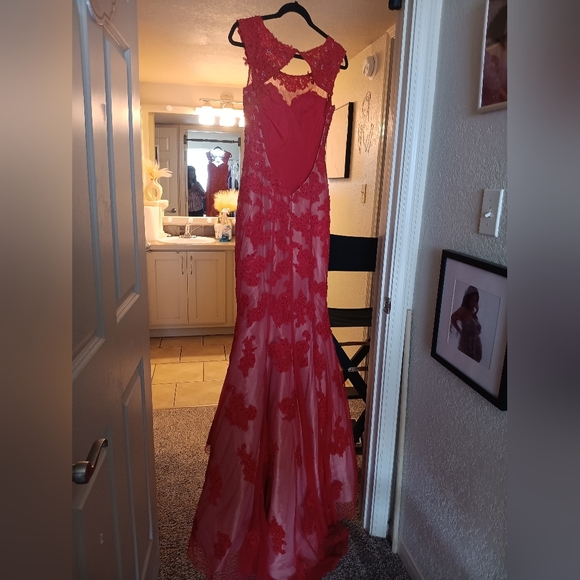 Sherri Hill Red Halter Sleeveless Gown for Prom - Picture 2 of 10